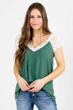 Shiying Fashion Feeling Good Lace Top -Bella Ella Sales feelinggoodtop green front 5000x