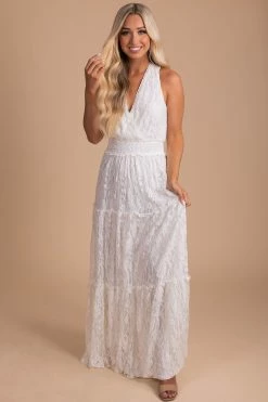 Flying Tomato Forever Mine Lace Maxi Dress - White