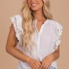Denim Fever We Belong Together Lace Sleeve Top - White