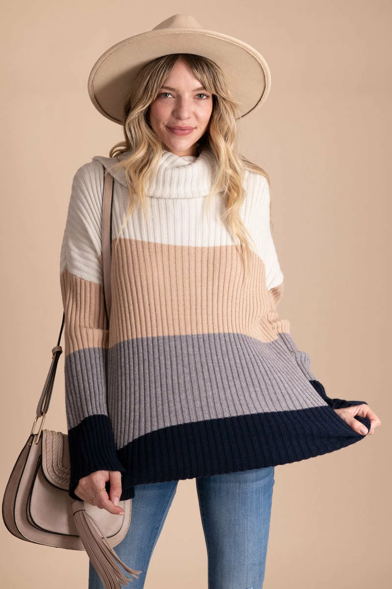Wholesale Fashion Trends Me Plus You Striped Cowl Neck Sweater - Gray 5 Wholesale Fashion Trends Me Plus You Striped Cowl Neck Sweater - Gray - Image 5