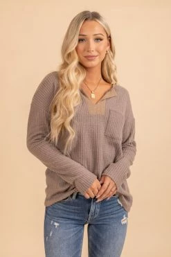 Bibi In The Now Waffle Knit Long Sleeve Top