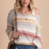 Eesome Never Too Late Striped Long Sleeve Sweater - Gray