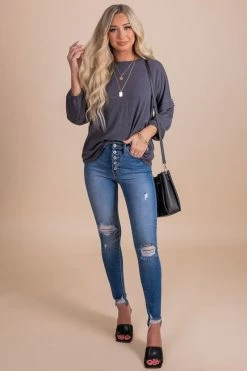 Boulevard Apparel Totally Unique Charcoal Gray Top -Bella Ella Sales full 06a16fdb 9f74 41a7 99c9 cd7d7578936b 5000x