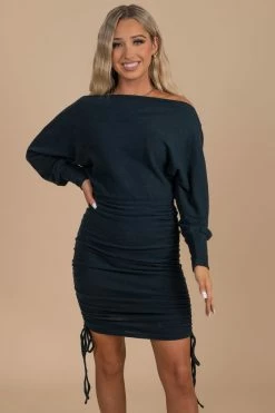 Mainstrip Secret Admirer Off-Shoulder Mini Dress - Dark Blue