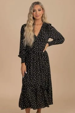 In Loom Paint The Sky Floral Print Midi Dress - Black
