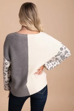Eesome Wild Idea Two-Toned Knit Sweater -Bella Ella Sales gray back ece99b9e 0960 474f 9892 5408e909cf76 5000x