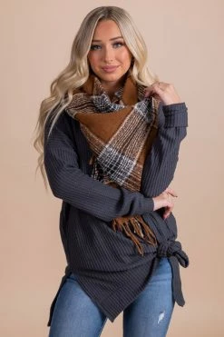 Zenana Life Goes On Long Sleeve Waffle Top -Bella Ella Sales gray front f8f5b278 6932 42d3 99d4 2a4ec30182e6 5000x