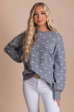 Be Cool Stay Sweet Dotted Knit Sweater -Bella Ella Sales gray main 459c9057 cdf9 4402 8c65 a9ac8b0b356c 5000x