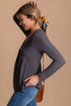 In Loom Here With You Long Sleeve Waffle Top -Bella Ella Sales gray side 2596eb0e cdc5 4792 b75e 6eeb13626d7e 5000x