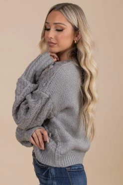Very J Winter Splendor Textured Knit Sweater -Bella Ella Sales gray side 757105cf 2b0c 408a 842d e9a6dda84e62 5000x