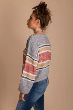 Eesome Hello Autumn Striped Knit Sweater -Bella Ella Sales gray side 9f9c46d9 3bd1 4d84 8741 91a697b5a9be 5000x