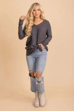 Zenana Spiced Cider V-Neck Waffle Top 49 Zenana Spiced Cider V-Neck Waffle Top -Bella Ella Sales gray sweater 5000x