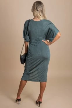 Lovely Day Dress To Impress Ruched Midi Dress -Bella Ella Sales green back 8bd54ced fd9c 4ec6 9fde 33bfca761224 5000x