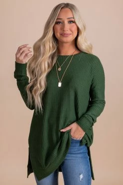 Zenana Life Goes On Long Sleeve Waffle Top -Bella Ella Sales green front 0b3a53d2 ee78 42ae 9f59 981ee167ff6d 5000x