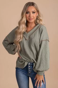 Bibi Loving You V-Neck Knit Sweater -Bella Ella Sales green main 2d934efe d351 4c1a 90b7 ddcae6b5f6cc 5000x