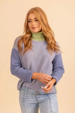 Wholesale Fashion Trends Painted Canvas Color Block Turtleneck Sweater