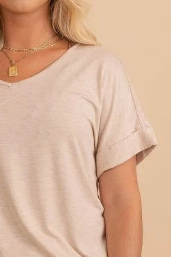 Zenana Wait For You V-Neck Top -Bella Ella Sales heather beige detail 5000x