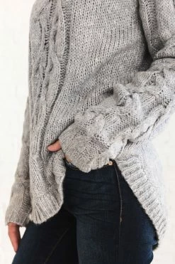 Almost Nothing Into My Arms Cable Knit Sweater - Gray 7 Almost Nothing Into My Arms Cable Knit Sweater - Gray -Bella Ella Sales into my arms side 5000x