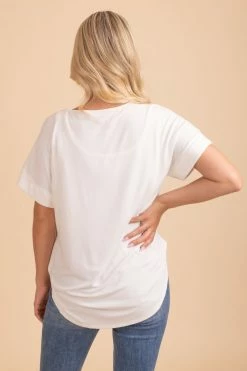Zenana Wait For You V-Neck Top -Bella Ella Sales ivory top back 5000x