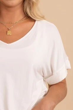 Zenana Wait For You V-Neck Top -Bella Ella Sales ivory top detail 5000x