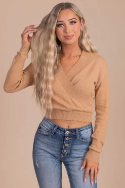 Bella Ella Boutique City Nights Long Sleeve Wrap Sweater -Bella Ella Sales light brown man 5000x