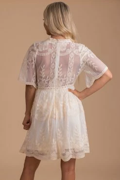 Bella Ella Boutique Light My Fire Cream Lace Mini Dress -Bella Ella Sales light my fire back 5000x