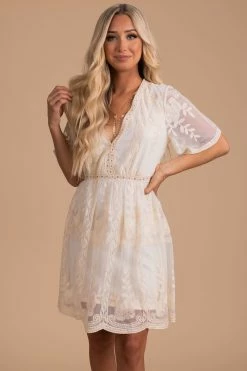 Bella Ella Boutique Light My Fire Cream Lace Mini Dress