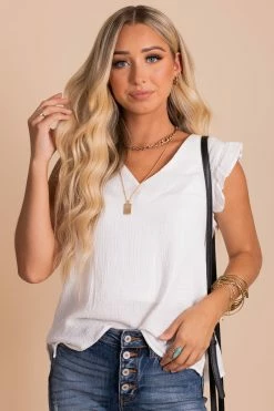 Very J Crushing On You Flutter Sleeve Blouse - White