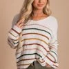 Kay Fashion Strike A Pose Striped Long Sleeve Top - Off White