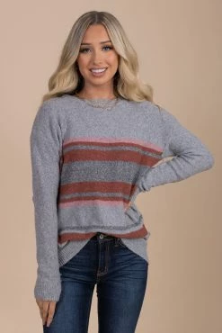 Be Cool Life She's Imagined Striped Pullover - Gray