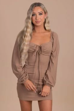 Le Lis Sugar Coated Puff Sleeve Mini Dress - Light Brown