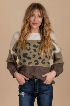 Davi + Dani Keep Me Close Animal Print Sweater - Green