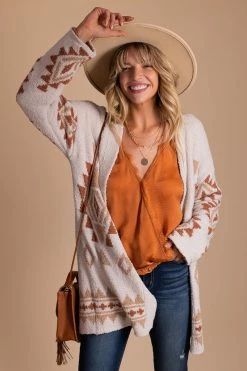 Very J Youthful Heart Tribal Print Cardigan - Off White