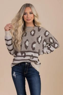 Be Cool Tamed By You Leopard Striped Sweater - Brown