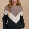 Eesome Let It Snow Chevron Striped Knit Sweater - Dark Green
