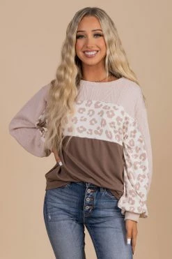 Macaron Falling Forever Animal Print Sweater - Light Brown