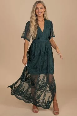 IRIS Light My Fire Dark Teal Lace Maxi Dress