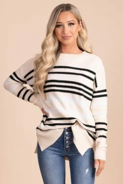 Stacatto Winter Wonderland Striped Long Sleeve Sweater - Off White