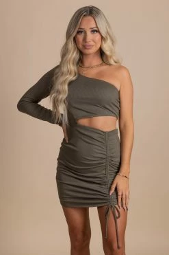 Le Lis Time To Move On One Sleeve Mini Dress - Dark Green
