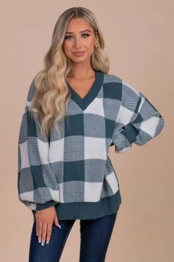 Listicle Sundance Slopes Plaid Sweater - Green