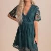 IRIS Light My Fire Dark Teal Lace Mini Dress