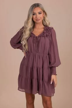 Blu Pepper Caught Up In The Details Long Sleeve Mini Dress - Purple
