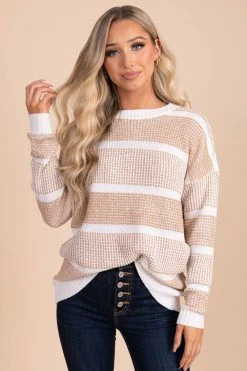 Stacatto Long Lost Love Striped Knit Sweater - Light Brown