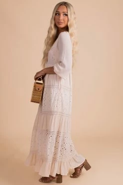 Listicle Make It Count Eyelet Detail Maxi Dress -Bella Ella Sales make it count cream side 5000x