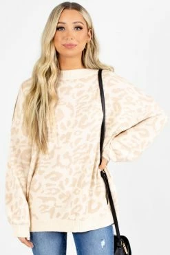 Lime N' Chili Natural Habitat Cream Leopard Print Sweater