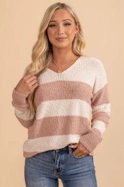 Almost Nothing Cozy Retreat Striped V-Neck Sweater