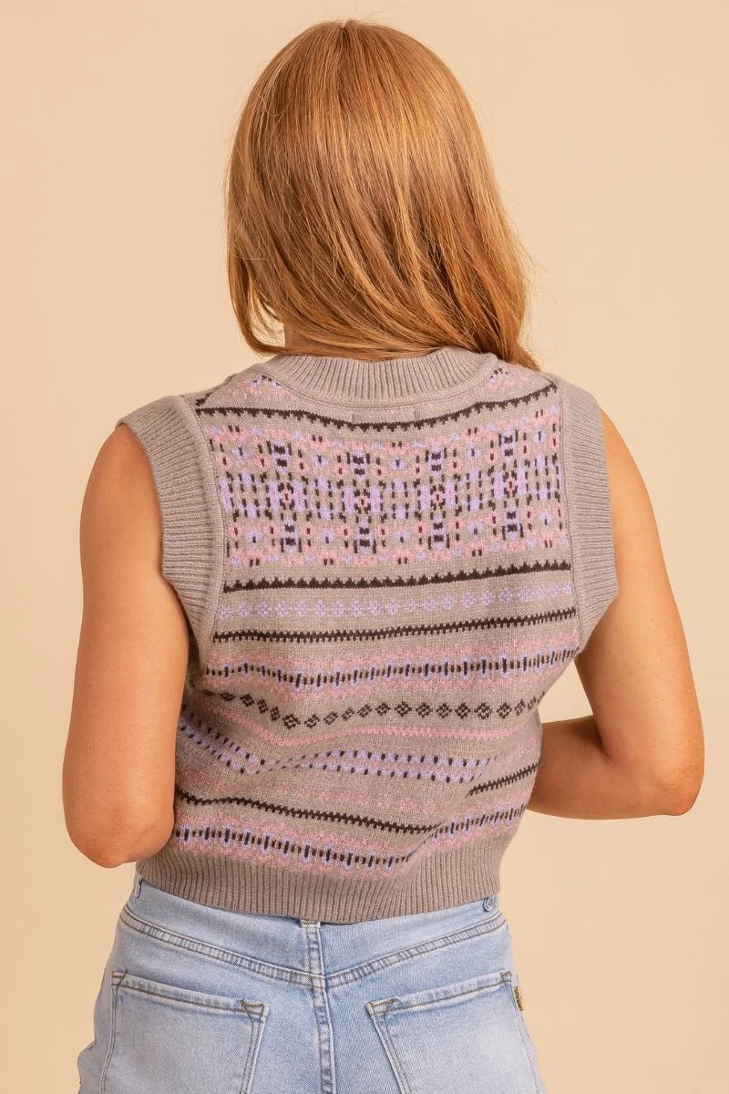 Love Tree Sweet Talk Patterned Sweater Vest 2 Love Tree Sweet Talk Patterned Sweater Vest - Image 2