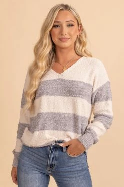 Almost Nothing Cozy Retreat Striped V-Neck Sweater -Bella Ella Sales oatmeal 5 a76bfb3f 98df 475c 92a5 b9c6f7571f46 5000x