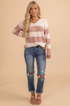 Almost Nothing Cozy Retreat Striped V-Neck Sweater -Bella Ella Sales oatmeal a7877a01 22b9 49c0 8cee 1eab25ed1d8d 5000x