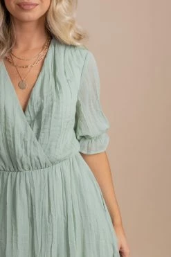 Listicle On The List Knee-Length Dress -Bella Ella Sales onthelistknee lengthdresssagecloseup 5000x